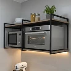 Prateleira Suspensa Flutuante Para Micro-ondas Elegante Moderna Ferro e Madeira Resistente
