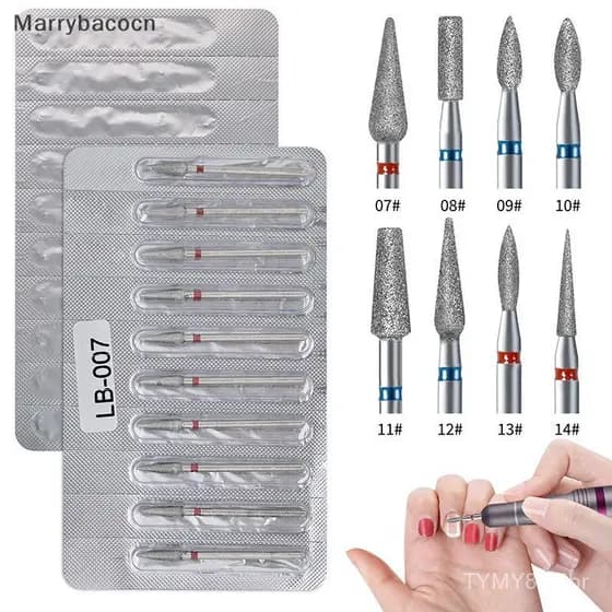 Conjunto de 10 peças de brocas de diamante para unhas, brocas elétricas para unhas, acessórios para pedicure, máquina de