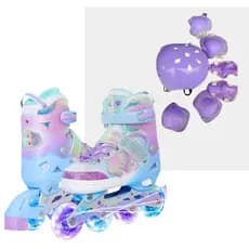Patins infantil inline Roller rodinhas de led + kit proteção incluso borboletas