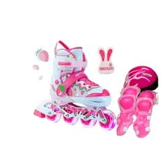 Patins 4 Rodas Inline Infantil rodinhas de Led +kit Proteção