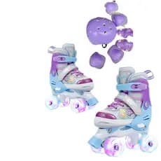 Patins infantil Quad 4 Rodas Led+ Kit Proteção Lançamento -borboletas