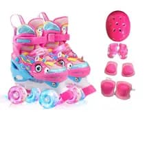 Patins Infantil 4 RodaS+kit Proteção Incluso-unicórnio-COM AJUSTE DE TAMANHO-RODINHAS QUE BRILHAM