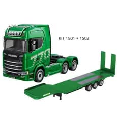 Kit Huina 1501 +1502 Scania 770s Controle Remoto Tração 4x4 e Reboque Prancha Escala 1:18 acabamento premium colecionáv