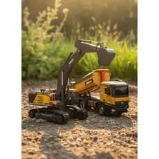 Kit construção civil huina basculante 1573+ retroescavadeira 1592 escala 1:14 22 canais articulado movimentos reais
