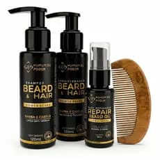 Kit Barba Shampoo Condicionador Óleo e Pente de Madeira Homem de Poder