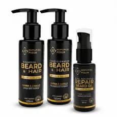 Kit Shampoo + Condicionador + Óleo para Barba Homem de Poder Cuidado Completo Diário