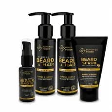 Kit Completo para Barba Homem de Poder Shampoo Condicionador Óleo e Esfoliante