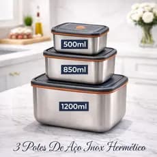 Kit 3 Potes De Aço Inox Hermético Com Tampa Vasilha Marmita Multiuso Para Alimentos Cozinha