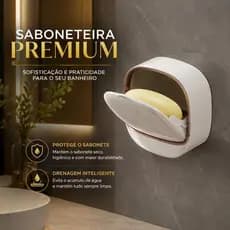 Saboneteira Premium de Parede Sem Furo com Tampa Articulada e Escorredor Luxo Banheiro Multiuso