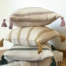 Capa de almofada boho 45x45 pompom listrada cru algodão bohochic