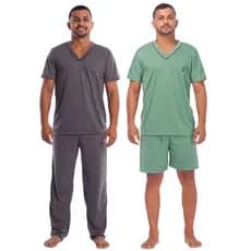 Kit 2 Pijamas Masculino Verão e Meia Estação Manga Curta e Calça Malha Promoção