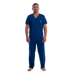 Pijama Masculino Adulto Manga Curta Calça Longo Meia Estação Malha Confortável