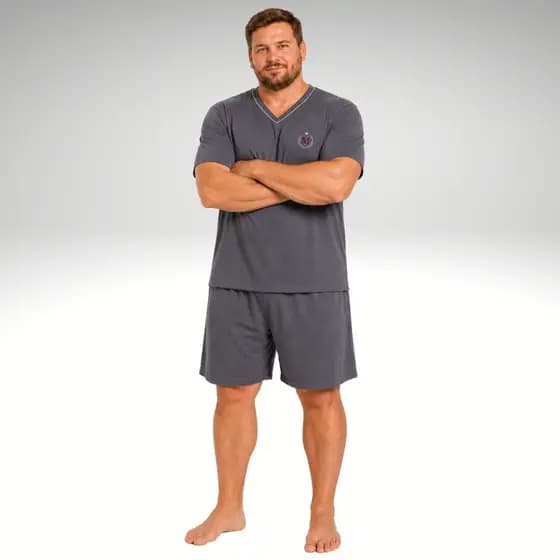 Pijama Masculino Curto Extra Grande Camisa E Short Plus Size Verão Promoção