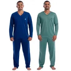 Kit com 2 Pijamas Masculino Inverno Manga Longa com Calça em Malha de Qualidade Cores Sortidas