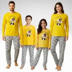 Kit Pijamas de Frio Combinado Família Tal Mãe Tal Pai Tal Filhos manga Longa e Calça Personagens Frajola e Piu Piu Malha