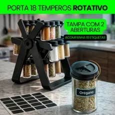 Porta Condimentos Giratório de Vidro 12 ou 18 Potes - Organizador Temperos Bancada Cozinha
