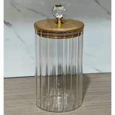 Pote de Vidro Com Tampa Bambu CANELADO TRANSPARENTE  750ML Cozinha Tampa Bambu CRISTAL Porta Tempero