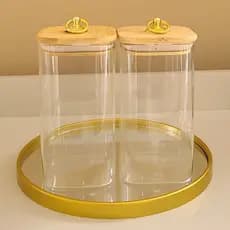 Pote de vidro quadrado Para Mantimentos 700ML Argola Dourada Hermético