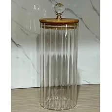 Pote De Vidro CANELADO TRANSPARENTE 1050ML Porta Mantimentos cozinha Pote com Tampa Bambu CRISTAL