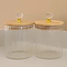 Pote de Vidro Com Tampa Bambu CRISTAL Hermético CANELADO TRANSPARENTE 500ML Porta Mantimentos cozinha