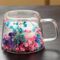 Caneca com Alça Parede Dupla de Vidro Floral 110ml para Bebidas Café Chá Espresso Xícara flores secas