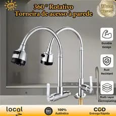 Torneira Gourmet com Chuveiro para Cozinha de Luxo - Rotação de 360°, Duplo Jato Cone 1/4, Ideal para Pias Modernas