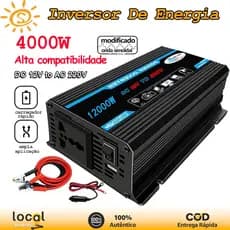 Inversor de Energia 4000W 12V para Carro e Casa com USB Duplo, Visor LCD e Conversão DC 12V para AC 220V