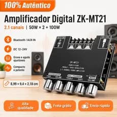 Placa Amplificadora Digital ZK-MT21 - Bluetooth 5.0, Canal 2.1, Subwoofer, Estéreo 100W RMS, Home Theater