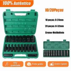 10 Peças /20 Peças Jogo de soquetes de impacto longo Black Deep Box Tool Set 8mm - 32mm