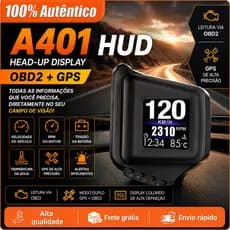 Visor HUD Automotivo A401 - Duplo Modo OBD+GPS, Monitor de Velocidade, Temperatura e Consumo com Alerta de Excesso
