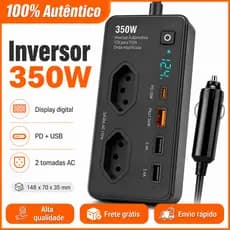 Inversor de Energia 350W/400W 12V/24V para 110V com Tomada + 4 Portas USB 5V 1.2A - Veículos, Barco, Emergência