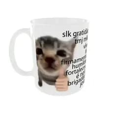 Caneca Engraçada do Gatinho – Gratidão, Humildade e Joia 😂 | Presente Criativo