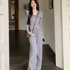 Conjunto Feminino 2025 Blusa e Calça Roupas Femininas Estilo Coreano Tamanho Plus Traje Esportivo a Laser Primavera e Ou