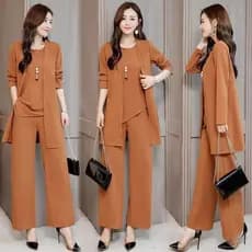 Conjunto Feminino 2025 de Blusa e Calças Estilo Coreano Tamanho Plus, Conjunto de Três Peças para Outono E Pr RWDR