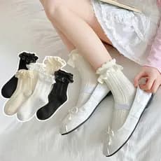 Meias Fofas para Meninas Estilo Lolita Preto Branco Bege Ásperas IVRX