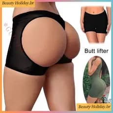 Plus Size Calcinha Grande Bumbum Elevador Curto Encaracolado Modelagem Cinto Aumenta Hip Com Enchimento De Bunda Sem