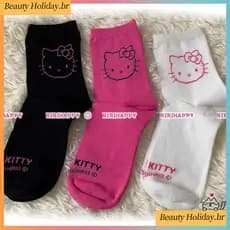 Sanrio Hello Kitty Meias De Algodão De Cano Médio Com Desenhos Animados Para Meninas E Mulheres