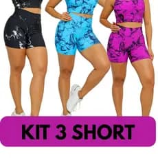 KIT 3 Shorts Feminino suplex cintura alta Marmorizado Academia Fitness Zero transparência