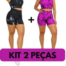 KIT 2 Shorts Fitness Feminino suplex Marmorizado Tie Dye Cintura Alta Academia zero Transparência