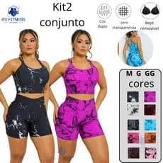 Kit 2 Conjunto academia Shorts + Top Trançado marmorizado feminino fitness