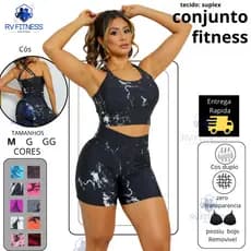 Conjunto academia short + top transado marmorizado feminino fit