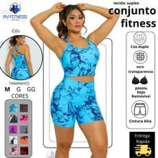 Conjunto Feminino Top Trançado e Short Cintura Alta Zero transparencia Academia