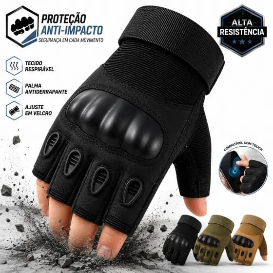Luva Meio Dedo Tática Militar – Proteção para Ciclismo, Airsoft e Aventura Outdoor
