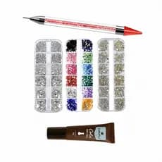 Kit De Strass Com Caneta Aplicadora E Cola Em Gel Para Unhas Nail Art Artesanato E Decoração Multicolor