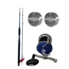 Kit 50 Quilos Meio Pesado Carretilha Jj300 + Vara Roldana C/ Trava Em Rosca e Roldana  2 Linihas