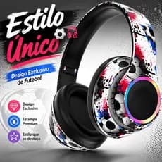 Fone Bluetooth Sem Fio RGB Headphone Gamer Over-Ear Som Grave Forte com Microfone Estilo Futebol para Celular
