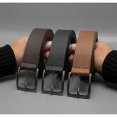 Kit 3 Cinto Masculino Básico Couro Montana 120 CM Veste Até 48 Preto Café Caramelo Casual Cintos