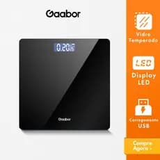 Gaabor Balança Digital até 180kg Display LED HD Grande Vidro Temperado preto GWS-M01A
