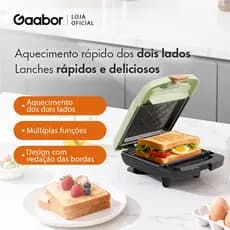 Gaabor Sanduicheira Elétrica Bivolt Antiaderente Teflon Fácil Limpeza Selagem Perfeita EH-M02A