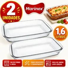 Kit 2 Lasanheiras Marinex Assadeira 1,6L retângular Travessa Cozinha Refratária de Vidro
